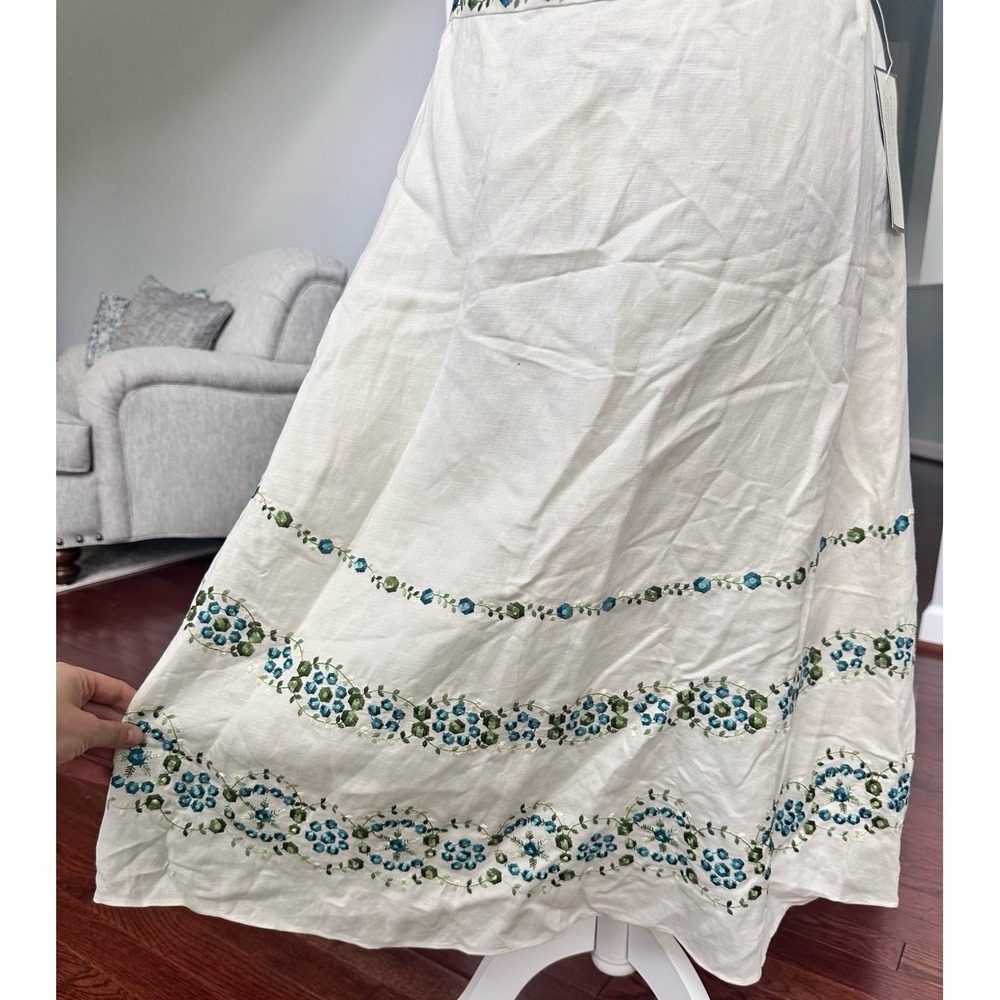 Ann Taylor NWT Linen Halter Floral Embroidered Coquette Dress Size 10 Feminine - Picture 7 of 11